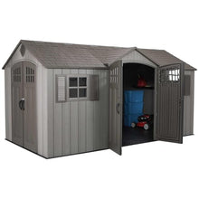 Lifetime 15 ft x 8 ft Outdoor Storage Shed, Dual Entry, Gray, Resin Backyard Tool Shed with Lockable Doors and Weather-Resistant Panels