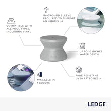 Ledge Lounger in-Pool Side Table with 2” Umbrella Hole - White Tanning Ledge Furniture for in-Water Use up to 10” Deep - UV20 Rated Resin, No-Rust Pool Deck Furniture for Baja Shelves & Sun Shelves