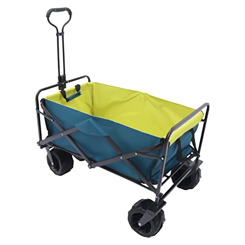 Collapsible Outdoor Festival Wagon,Folding Wagon Garden Cart,Utility Wagon, Beach Wagon with 7" Rubber Wheels,Pull Along Trolley with Adjustable Handle and 2 Cup Holders