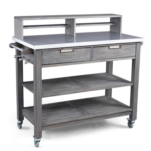 Afuera Living Traditional Wood Potting Bench with Steel Top Grey