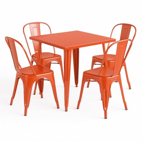 31" x 31" Metal Bistro Table Set – 5 Piece Indoor Outdoor Cafe Seating for Patio or Restaurant