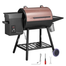 Wood Pellet Smoker Grill, BBQ Electric Grill with Digital Temperature Control & Hopper, Outdoor Smoking Grill with Side Shelf & Wheels for Backyard Patio Camping Tailgating