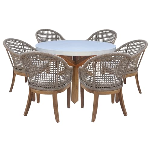 IC INTERNATIONAL CONCEPTS Outdoor 7 Piece Teak Patio Furniture Set with a Round Table and 6 Chairs