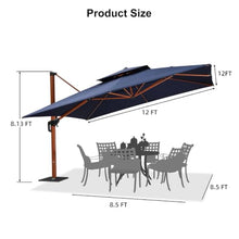 144'' Square Wood Pattern Cantilever Umbrella With Steel Plate Base,Navy
