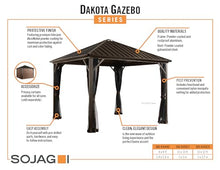 Sojag Outdoor 8' x 8' Dakota Hardtop Gazebo Dark Brown