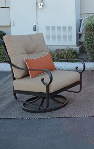 Santa Anita Outdoor Patio Set of 4 Swivel Rocker Club Chairs Dark Bronze Cast Aluminum with Cushions
