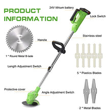 RWGOVLU Electric Cordless Weed Weed Eater with 2 Batteries and 3 Types Blades, Push Grass Trimmer Edger Lawn Tool, Adjustable Weed Trimmer Edger Lawn Mower for Lawn Yard Garden