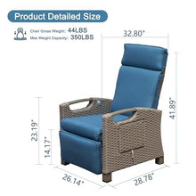 Navy Blue Outdoor Recliner Chair with Hand-Woven Wicker, Adjustable Angle Flip Table, Thick Cushions for Patio, Garden & Poolside