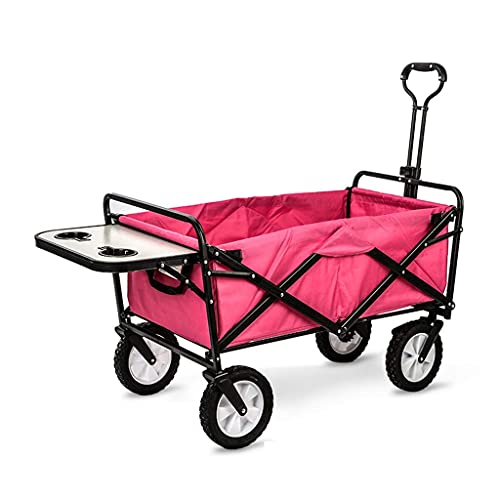 Garden Carts Outdoor Carts Wagons Beach Cart Folding Wagon Folding Portable Outdoor Four-Wheeled Camper All Terrain Wagon with Dining Table Wagons (Pink 85 * 50cm)