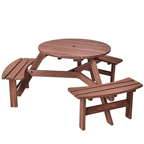 6 Person Patio Outdoor Wood Picnic Table Beer Bench Set Pub Dining Seat Garden