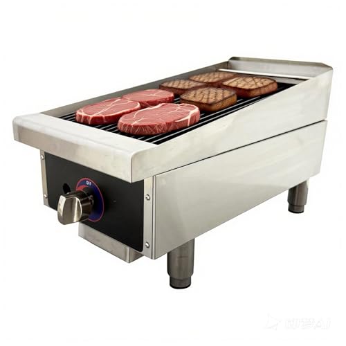 JARYANNIX Commercial Gas-Fired Broiler, Stainless Steel Desktop Grilled Steak Machine for Smokeless BBQ, Quick Heating Tabletop Grill (43x30x39cm)