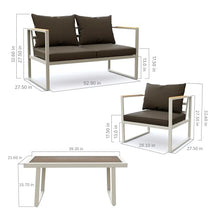 East Oak Patio Furniture Set, 4-Piece Outdoor Patio Set with Sofa, Removable & Washable Seating Cushion, Tempered Glass Table, Outside Patio Conversation Sets, Champagne Gold & Chestnut Brown