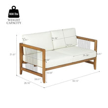 Christopher Knight Home Acacia Wood Outdoor Loveseat with Handwoven Rope Patio 2 Seater Sofa Teak Finish with Removable Beige Cushions Backyard Deck Poolside Couch
