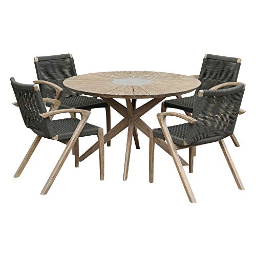 Armen Living Sachi and Nabila Outdoor 5 Piece Dining Set Light Eucalyptus and Concrete