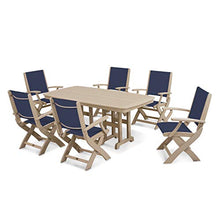 POLYWOOD PWS154-1-BL901 Coastal 7-Piece Dining Set, Black/White Sling