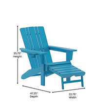 Taylor & Logan Hedley Adirondack Chair with Cup Holder and Pull Out Ottoman, All-Weather HDPE Indoor/Outdoor Lounge Chair in Blue, Set of 2