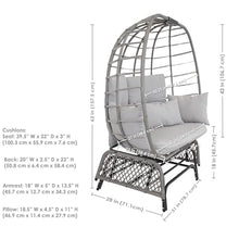 Sunnydaze Double Outdoor Egg Chair with Legs - 2-Seat Glider Rocking Egg Chair with Cushions and Pillows - Gray