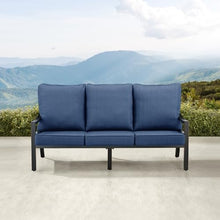 Oakland Living Black Aluminum Patio Deep Seating Outdoor Sofa Couch with Blue Cushions
