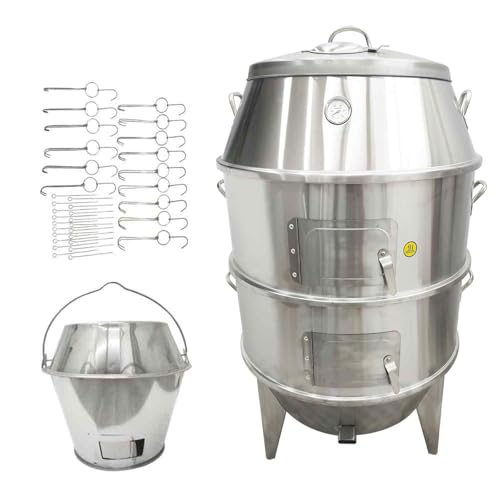 BEILOCKERY Commercial 410 Stainless Steel Charcoal Roast Duck Oven, 31.5x31.5x54.7 Inch Split Type BBQ Roaster with 15 Hooks & 20 Tail Pins, Multifunctional Grill for Chicken, Outdoor Picnic