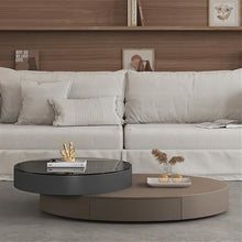 Hhaoran-9863 Side End Table Rotating Oval Coffee Table Set, Modern Luxury Glass Table for Small Spaces, Stylish and Functional Home Furniture Accent Coffee Table for Living Room Bedroom Office(Brown)
