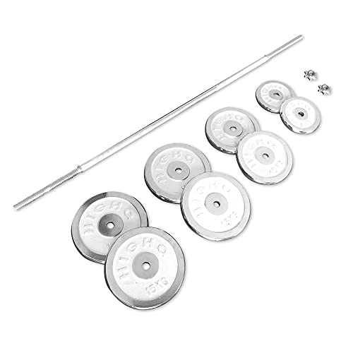 SimpleL Barbell Weight Set with Bar 210-Pound Adjustable Chrome Cast Plates Silver