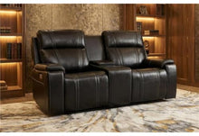 Global Furniture U8880 Leather Power Reclining Loveseat w/Cooler in Black