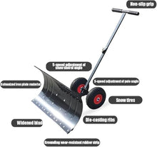 RKUVPAE Snow Shovels, Rolling Snow Pusher 10in Wheels, Heavy Duty Metal Snow Pusher with Adjustable Height and Angle for Driveway, Garden, Pavement Cleaning (Size:Double Pole)