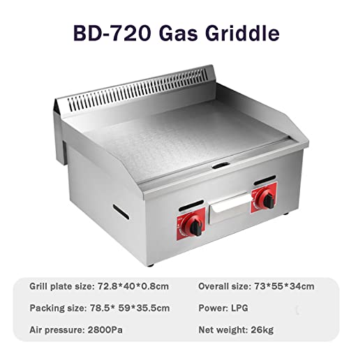 Gas Griddle, Commercial Countertop Grill, Large Stainless Steel Nonstick Griddle, Kitchen Fried Pans, BBQ Grill Barbecue Bacon Egg Fryer, Independent Temperature Control for Home Commercial,720