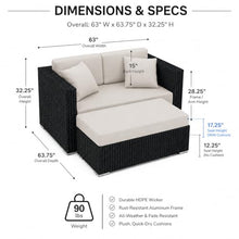Golden Flame Outdoor Day Lounger with Matching Ottoman, All-Weather HDPE Wicker Patio Chaise Lounge with Plush Cushions, Powder-Coated Aluminum Frame, Deep Outdoor Seating - Cast Silver