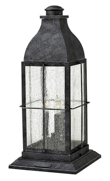 Hinkley Bingham Large Pier Mount Outdoor Lantern - Aluminum, Clear Seedy Glass, Gas Light Style - Greystone Finish