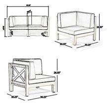 Benzara Ony Outdoor Loveseat with Detachable Acacia Wood Chairs and White Cushions White and Brown