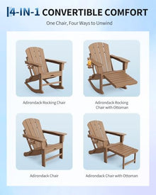 2 Pack HDPE Folding Adirondack Rocking Chair with Retractable Ottoman