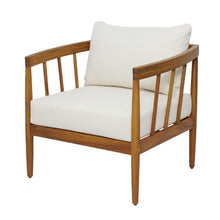 Christopher Knight Home Heidi Acacia Wood Outdoor Accent Chairs Set of 2, Mid-Century Modern Club Chairs with Cushions, Arm Chairs with Slatted Design, Lounge Chair Outdoor Backyard, Cream+Teak