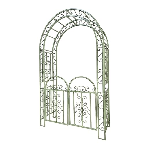 MELPHI Garden Arbor with Gate, Metal Garden Arch with Trellis for Climbing Plants, Roses, Vines, Outdoor Garden Archway for Wedding Bridal Party Decoration Ceremony (Color : Green)