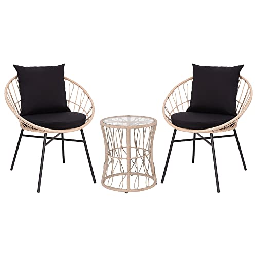 Flash Furniture Rattan 3-Piece Indoor/Outdoor Bistro Set, Tan/Black