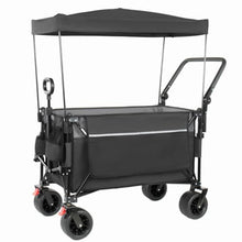 Multi-Functional Push-Pull Folding Wagon Cart with Rotating Handle & Canopy for Transport, Groceries, Outdoor Use, Heavy Duty Yard Utility Carts (Black+ Gray)
