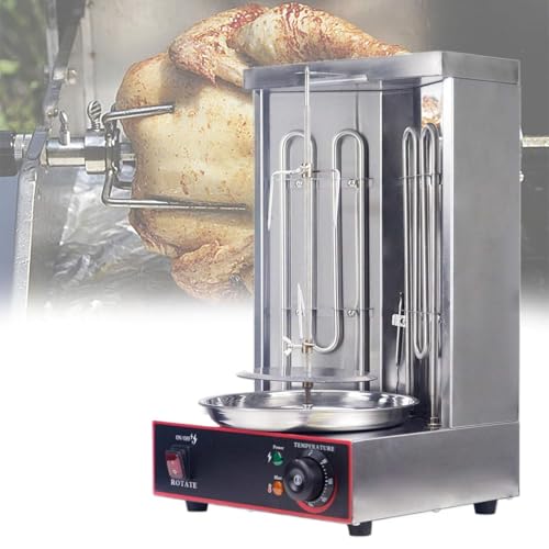 Countertop Rotisserie Grill Kebab Vertical Rotisserie Turkish Chicken Doner Kebab Broiler with 2 Heating Tubes, for Home Restaurant Kitchen(110v)