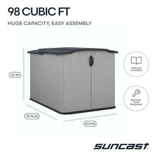 Suncast Horizontal Storage Shed, 98 Cu Ft, Resin, Glidetop, Sliding Lid