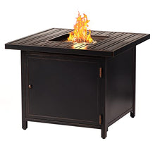 Oakland Living Black Aluminum Patio Fire Table Bistro Set with Two Club Chairs with Black Cushions