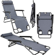 SAGGION Lightweight Folding Sun Lounger Foldable Deck Chair Reclining Garden Chair 153 cm + leg rest reclining back + headrest Present