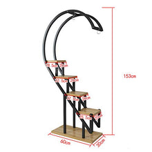 Multi-Tiered Metal Plant Pot Stand, Standing Flower Display Shelf Holder, Outdoor Indoor Plant Stand Rack (Black Frame Light Walnut Swatch )