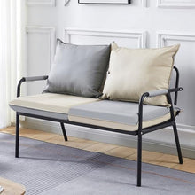 RFBXZPTADNU Modern Metal Frame Loveseat Bench, Two-Tone Waterproof Leather 2 Seater Sofa with Detachable Cushions, Easy Assemble Compact Couch for Balcony House(B,125x65x74cm)