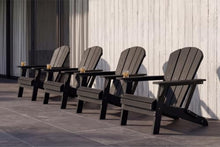 Patio Kingdom Folding Adirondack Chairs Set of 4 with Cup Holders, Heavy-Duty HDPE Plastic Outdoor Chairs, All-Weather Resistant Patio Conversation Set for Backyard, Deck, Fire Pit, Black