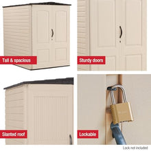 Rubbermaid Large Vertical Resin Outdoor Storage Shed With Floor (6.2 x 4.6 Ft), Weather Resistant, Beige/Brown, Organization for Home/Backyard/Garden Tools/Lawn Mower/Bike Storage/Pool Supplies