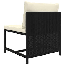 HKQWPBF 3 Piece Poly Rattan Patio Lounge Set with Cushions and Footstool, Outdoor Modular Seating with Removable Washable Covers, Black