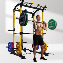 ToughFit Power Cage 1000lbs Squat Rack with Weights and Bar Set Black&Yellow
