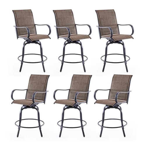 Soohow Patio Bar Stools Set of 6, Outdoor Swivel Barstools with Paded Textilene Fabric, All Weather Outdoor Bar Height Chairs, Ergonomic Comfort Tall Swivel Patio Chair for Balcony, Poolside, Lawn