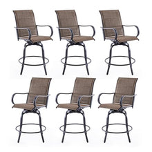 Soohow Patio Bar Stools Set of 6, Outdoor Swivel Barstools with Paded Textilene Fabric, All Weather Outdoor Bar Height Chairs, Ergonomic Comfort Tall Swivel Patio Chair for Balcony, Poolside, Lawn