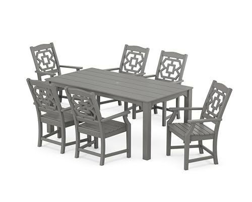 Martha Stewart by POLYWOOD® Chinoiserie Arm Chair 7-Piece Parsons Dining Set (Exclusive) in Slate Grey