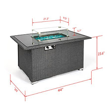 44" Gas Propane Fire Pit Table Rectangle 50,000 BTU with 8mm Tempered Glass Tabletop Blue Stone Steel Table lid Table Waterproof Dusty Cover,ETL Certification (Grey)